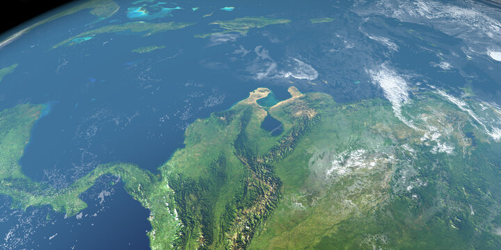 Gulf of Venezuela and Maracaibo Lake in earth planet. Aerial View. 3d render