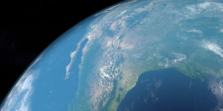 Rocky Mountains in United States, America. Aerial view from space. 3d render