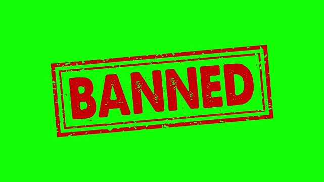 Banned rubber stamp animation. banned texture text Up to down motion graphics. stamp zooming and hit effect 4k video.