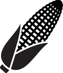 Stylized black corn icon with leaves on white background