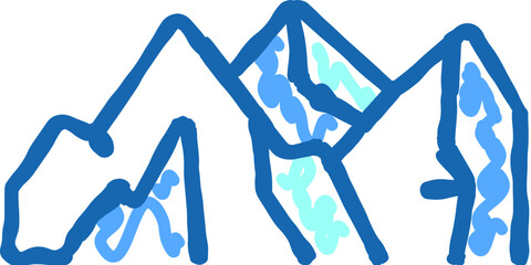 Stylized blue mountain range artwork showing glacial peaks and ice formations, representing nature, outdoor adventure, travel, and geography concepts with a simple, illustrative style © vectorwin