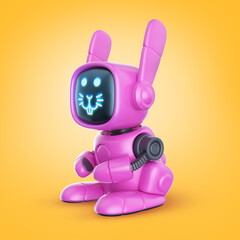 Naklejka premium Robotic bunny pink toy in realistic glossy cyber style. Futuristic rabbit for mascot game. 3d illustration. 