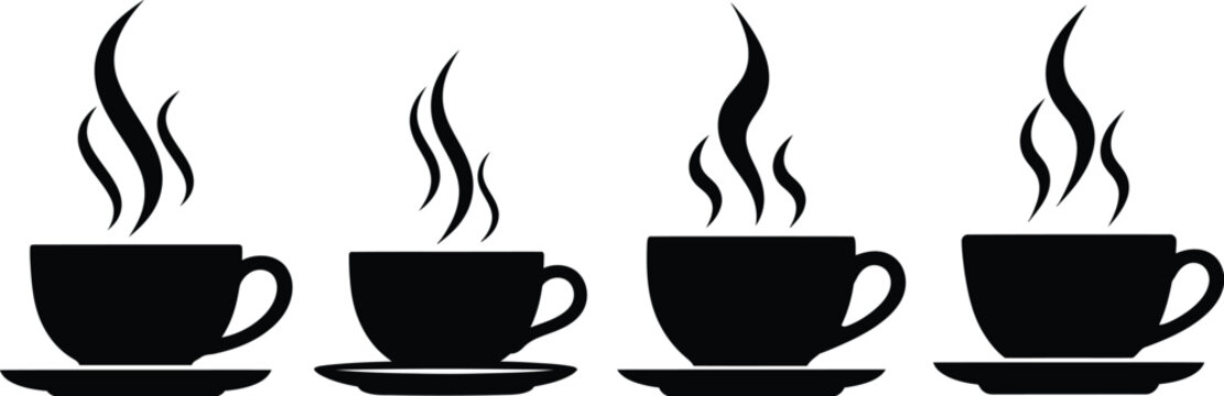 Coffee cup icon set. Cups of coffee tea collection. Hot drink icon. Disposable cup. Cup coffe with steam. Flat style - stock vector. 