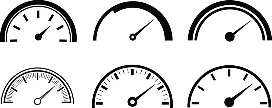 Speedometer, tachometer icon. Speed indicator sign. Internet car speed. Performance concept. Speedometer set. Fast speed sign. Flat simple icon - stock vector.