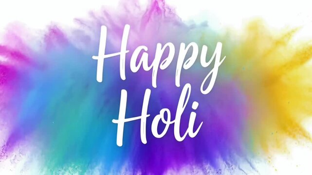 Holi colorful powder splash background with happy greeting text design for indian festival celebration banner poster branding marketing and digital promotion use