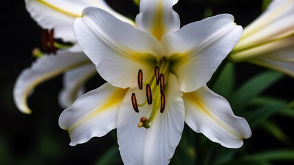 White and yellow flower close up in garden bloom