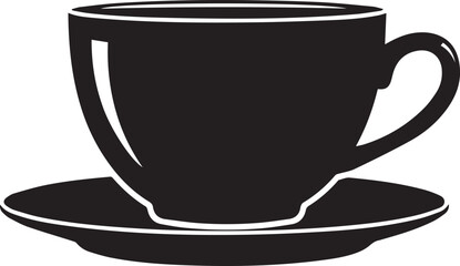 Simple black coffee cup and saucer on white background