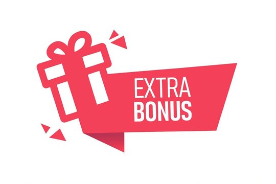 A red gift box with a ribbon and a banner that says extra bonus.