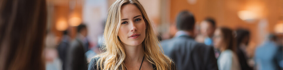 Naklejka premium Confident caucasian female adult at business networking event