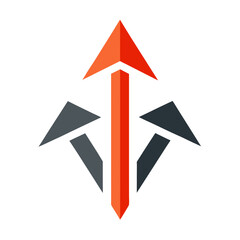 A stylized logo featuring arrows pointing in different directions