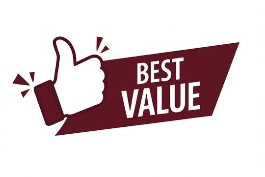 A thumbs up icon with the text best value on a banner ribbon