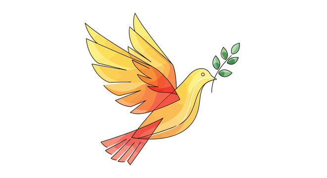 Peaceful dove flying with olive branch in beak