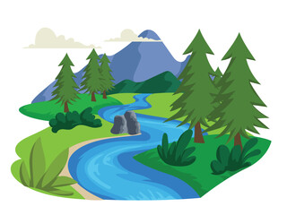 Fototapeta premium Forest scene with river running through, river from mountain