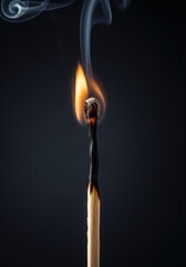 Half burned matchstick isolated on dark background burnout energy concept