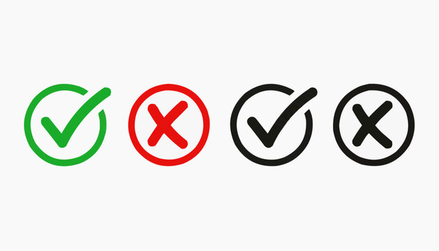 yes no maybe Check Mark Icon Button Set with Green Tick, Red Cross, Yes No Checkbox Vector Illustration