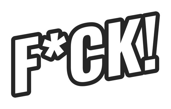 FCK web button in bold black outline. Censored swear. Expletive communication. Frustration rage. Online outburst. Minimal uppercase text. Angled letters with white fill. UI UX. Oswald font used