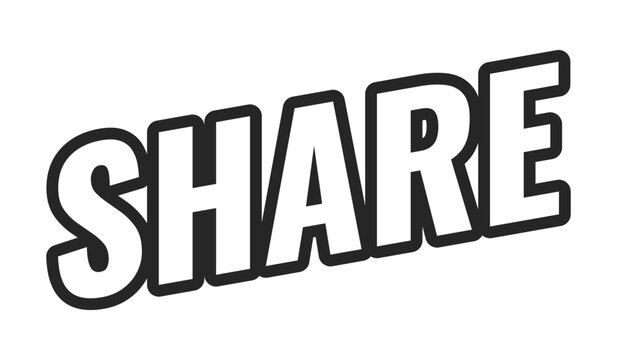 Share web button in bold black outline. Distributing viral content link across platforms. Repost tool. Post forward. Minimal uppercase text. Angled letters with white fill. UI UX. Oswald font used