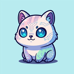 Cute cybernetic cat with glowing blue eyes and circuit patterns