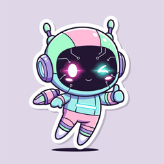 Cute robot astronaut in colorful spacesuit with glowing eyes