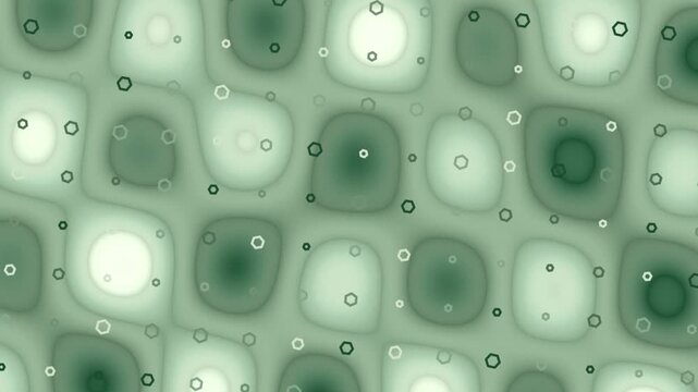 Abstract green pattern with rounded squares and small circles creating a textured, undulating surface.