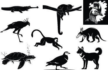 Fototapeta premium Collection of animal silhouettes including mythical and real creatures
