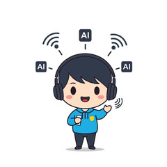 Cartoon boy wearing AI headphones with excited expression