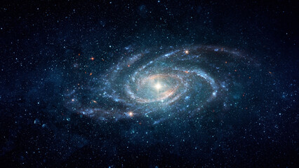 Spiral galaxy in deep space surrounded by stars and cosmic dust. Astronomical collage showing the structure of the universe, galaxies, star systems. Elements of this image furnished by NASA.