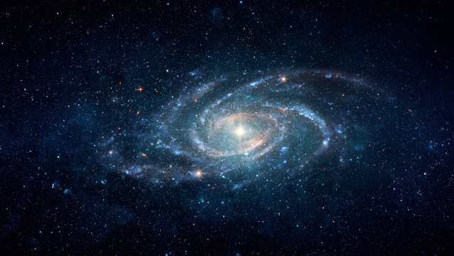 Spiral galaxy in deep space surrounded by stars and cosmic dust. Astronomical collage showing the structure of the universe, galaxies, star systems. Elements of this image furnished by NASA.