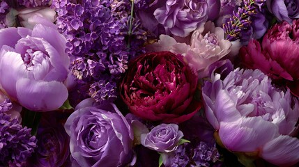 Obraz premium Rich Purple Peonies Background / 深い紫色のボタンの背景
