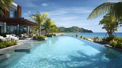 Stunning Resort Pool Overlooking a Tropical Bay / トロピカルな湾を望む見事なリゾートプール