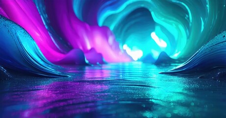 Fototapeta premium Abstract tunnel, vibrant colors, flowing shapes. Light creates dramatic effect, suggesting depth, movement. Futuristic, immersive scene.