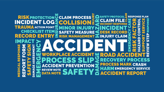 Accident Word Cloud Design, Accident Word Cloud for Risk, Injury, Claim, and Safety Measures