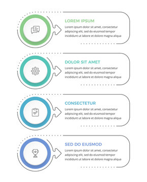 Four step workflow infographic with circular elements and arrows