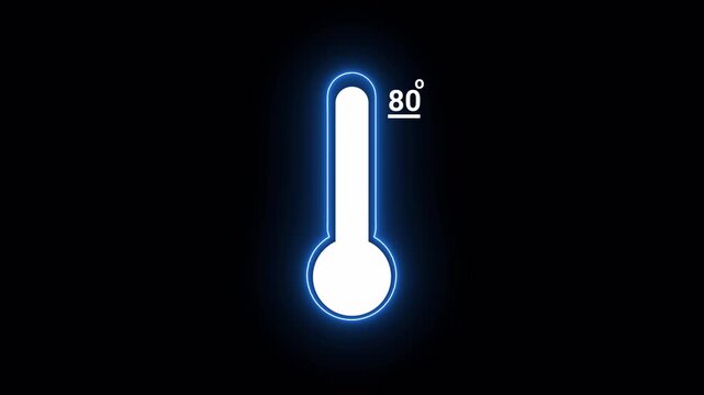     Glowing Blue Thermometer with 80 Degrees Temperature Reading on Black Background heat weather with Alpha channel.




