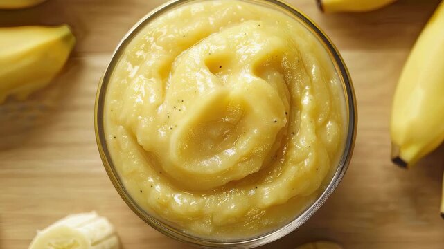 fresh bananas and banana puree. selective focus