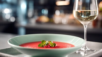 Elegant Soup Dish with White Wine Garnish / 白ワインを添えたエレガントなスープ料理