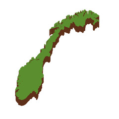3D Green Map of the Norway with transparent image for travel book, poster, business,	
