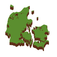 3D Green Map of the Denmark with transparent image for travel book, poster, business,	