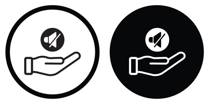 Modern icon set featuring supportive hands with symbolic elements: mute icon