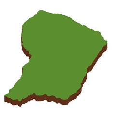 3D Green Map of the French guiana with transparent image for travel book, poster, business,	