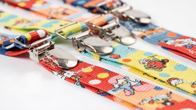 Closeup of elastic adjustable kids ties with clipon fasteners showcasing colorful patterns and secure grip designed for effortless wear and comfort.