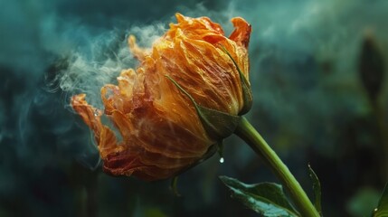 Orange flower, smoke, moody backdrop