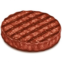 Obraz premium Close up Grilled Red Beef Patty with Distinct Grill Marks on White Background