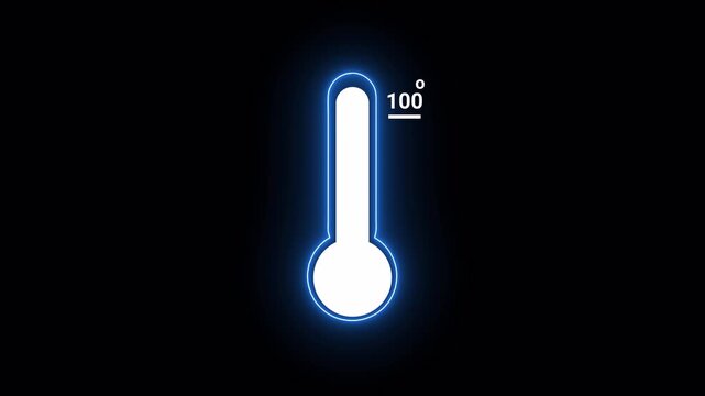     Glowing Blue Thermometer with 100 Degrees Temperature Reading on Black Background heat weather with Alpha channel.





