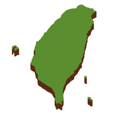 3D Green Map of the Taiwan with transparent image for travel book, poster, business,	