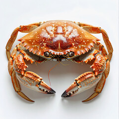 Cooked Red Crab with Claws Raised, Top View, Isolated on White