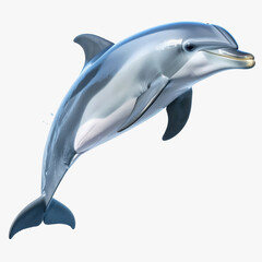 Playful Dolphin Leaping Out of Water, Studio Shot, Isolated on White
