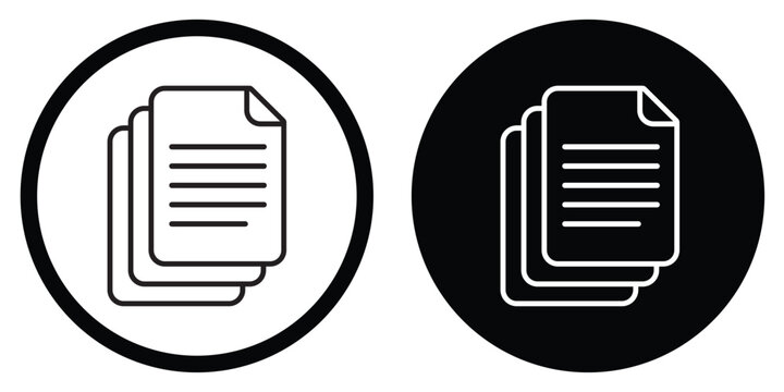 Minimalist vector icons of stacked paper documents, symbolizing file management, data storage, and documentation. Perfect for office, administration, and digital filing concepts.