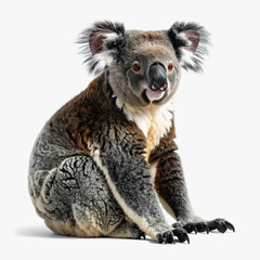 Cute Koala Sitting on White Background, Australian Wildlife Portrait