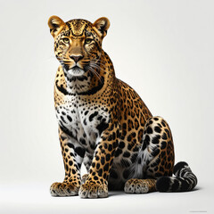Full Body Studio Portrait of a Spotted Leopard Sitting